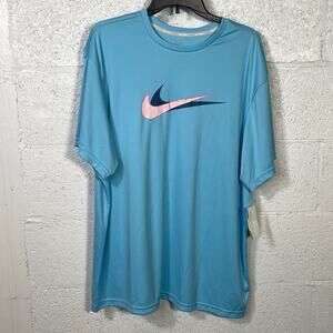 Nike Men's Stacked Swoosh Printed Hydroguard Rash Guard - Aquarius Blue